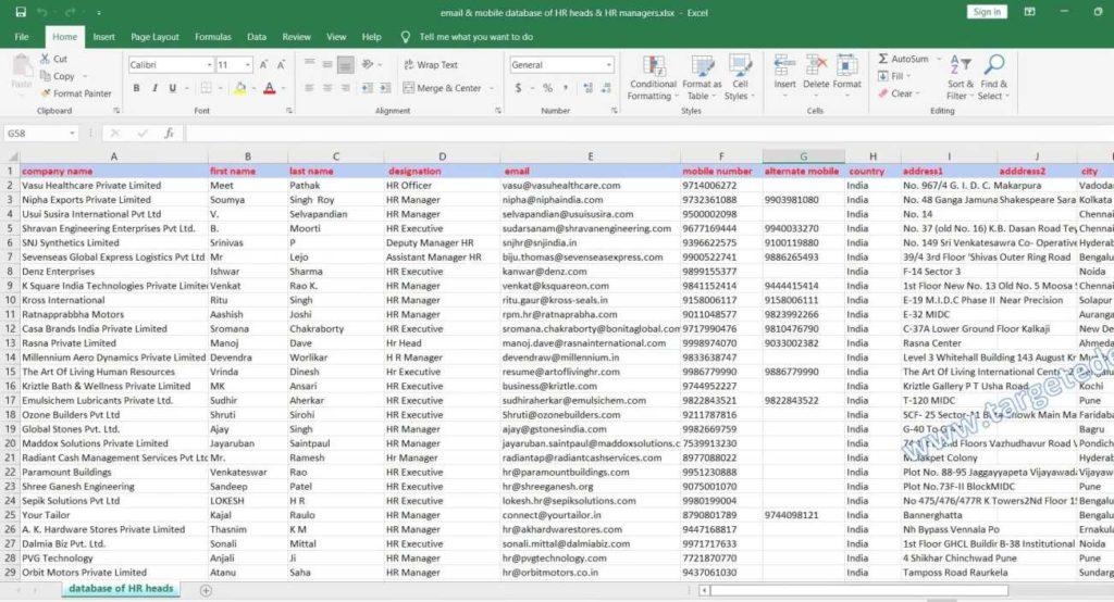 mobile & email database of HR heads & HR managers