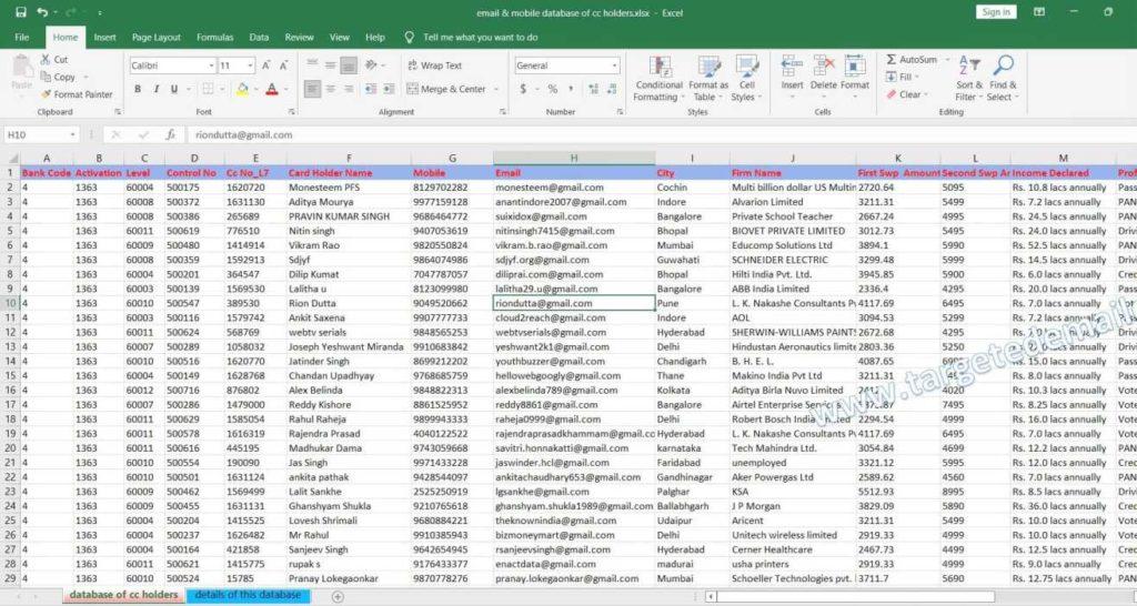 mobile & email database of credit card holders & email id list of credit card holders