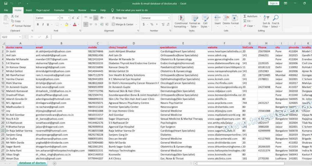 mobile & email database of doctors & email id list of doctors