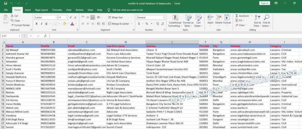 mobile & email database of lawyers & email id list of lawyers